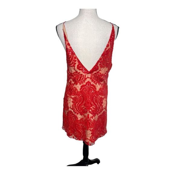 FREE PEOPLE Red Night Shimmer Mini Dress. Size 10 - Picture 6 of 7